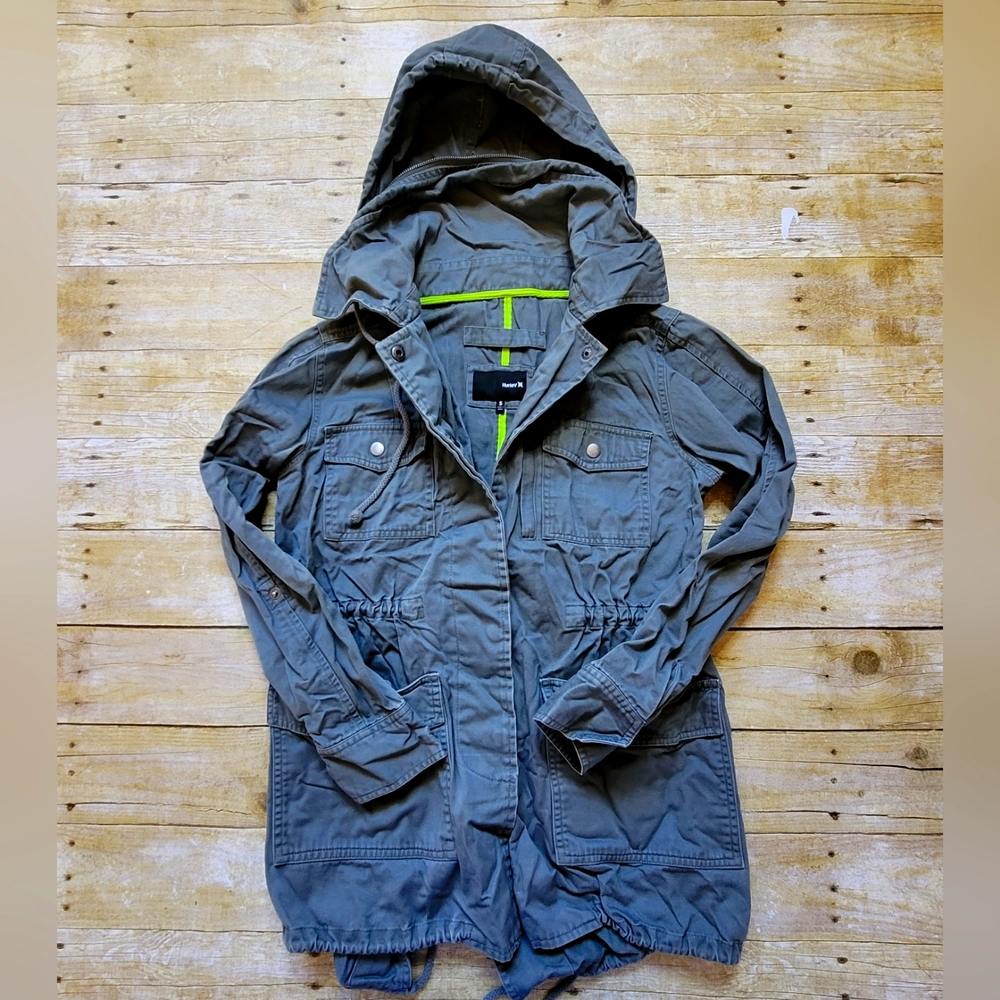 Hurley Women's Hooded Military Jacket in Olive Green Size Small